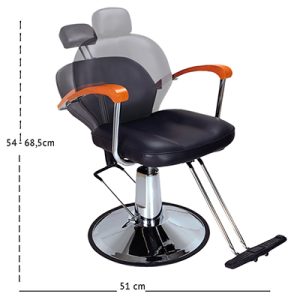 Sillon reclinable stranguiss 02975/50.El sillón reclinable es un modelo profesional para estética, peluquería o maquillaje, tapizado en negro con detalles en madera naranja.H2o Akua