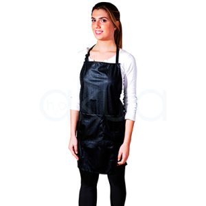Delantal negro 02510/50. Delantal corto de peluquería, unisex, de color negro liso, pensado para proteger la ropa en trabajos técnicos como coloraciones y lavados. H2o Akua