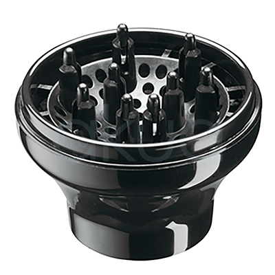 Difusor secador Bambino Babyliss pro SAT 00001. En color satinado negro, tiene forma semiesférica ancha con boquilla de conexión estrecha, uniforme en plástico resistente al calor. H2o Akua