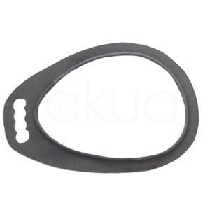 Espejo de mano irrompible redondo H2oAkua. Espejo de mano ergonómico de forma ovalada/irregular, con marco de plástico gris oscuro y un lateral más ancho que actúa como asa perforada para introducir los dedos.