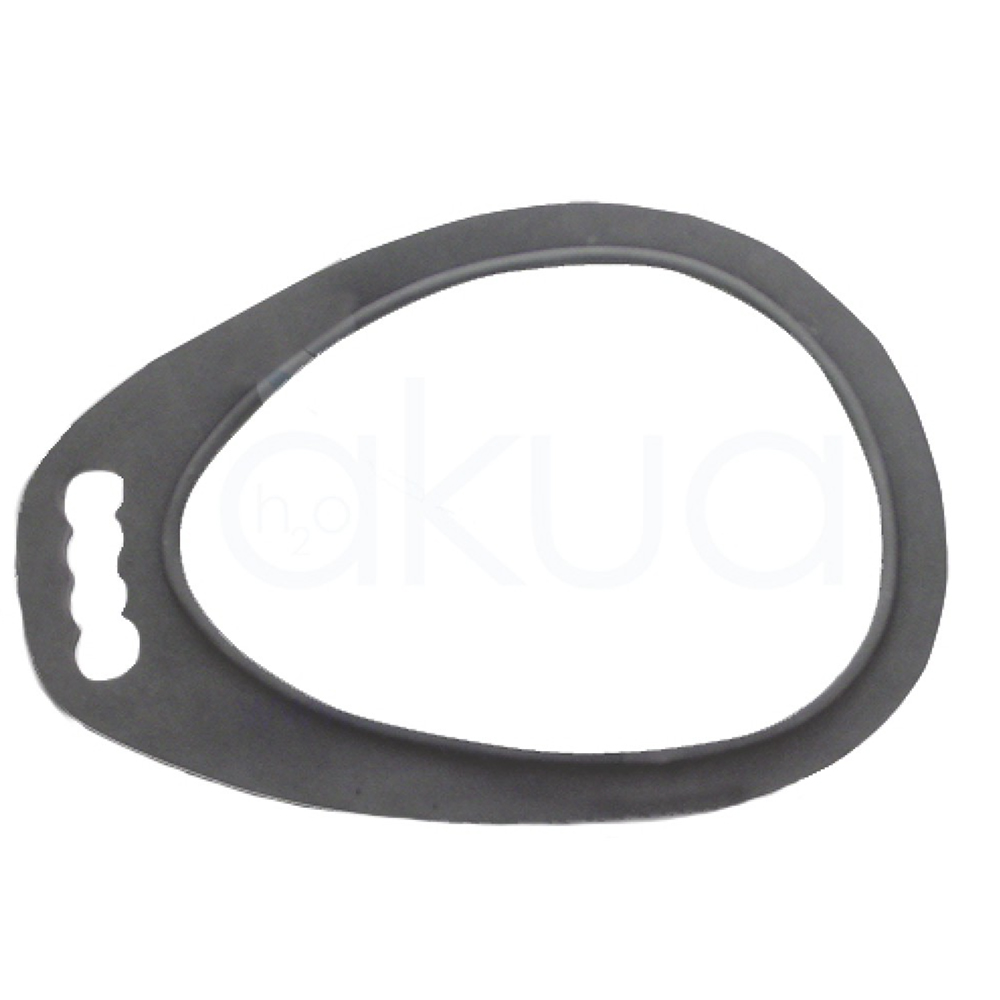 Espejo de mano irrompible redondo H2oAkua. Espejo de mano ergonómico de forma ovalada/irregular, con marco de plástico gris oscuro y un lateral más ancho que actúa como asa perforada para introducir los dedos.