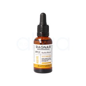 Aceite de barba Ragnar 30ml 07514. La imagen muestra un frasco de producto cosmético para cuidado de barba. Es un bote de vidrio ámbar de 30 ml. H2o Akua