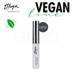 Eyelash lifting glue no latex Thuya 5ml. Se presenta en un frasco blanco con cepillo aplicador y tapa plateada metálica. H2o Akua ​