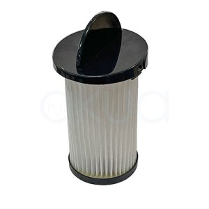 Filtro salida aire aspirador Eurostil 06612/1. Filtro cilíndrico de salida de aire para aspirador, con tapa superior negra semicircular abierta hacia la derecha (como una bisagra). H2o Akua