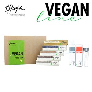 Kit Line Perfect Look vegan Thuya. Pack premium completo para todos los tratamientos de ojos veganos: permanente/lifting pestañas, laminado cejas, tinte y alisado. Caja kraft ecológica con 4 tintes veganos (14 ml cada uno: negro, café, marrón dorado, gris cálido), solución tinte crema (14 ml), gel permanente vegano (15 ml), neutralizante crema vegano (15 ml) y crema regeneradora (15 ml). H2o Akua