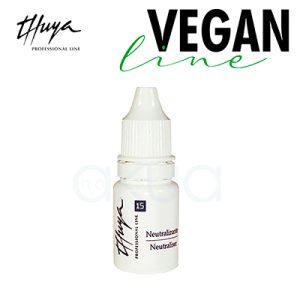 Neutralizante liquido Thuya 15ml. Envase es cilíndrico con tapón cuentagotas estriado, lleva el logotipo “Thuya” en vertical y el texto “Neutralizante / Neutraliser”. H2o Akua