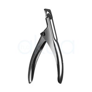 Corta Tips H2oAkua 01476. En color plateado oscuro, con diseño ergonómico en forma de tijeras para cortar puntas de uñas acrílicas, gel o tips de extensiones.