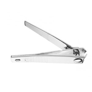 Cortauñas martora 6cm Outlet. En acero inoxidable plateado, abierto en una vista lateral que resalta su diseño compacto y mecanismo de palanca. Cuenta con hojas de corte rectas, mango texturizado con líneas para mejor agarre y un pivote central reforzado. H2o Akua