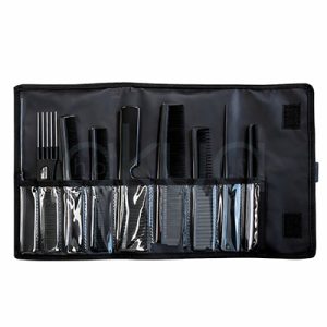 Estuche profesional 9 peines Eurostil 03928. Estuche en color negro, fabricado en material flexible (tipo nylon o polipiel). Tiene cierre con velcro en el lateral. En el interior incluye compartimentos transparentes de plástico, que permiten ver el contenido. Varios peines negros de diferentes tamaños y formas. Incluye: Peines de corte fino. Peines de púas anchas. Peines de precisión. Un peine tipo tenedor (para volumen). H20 Akua