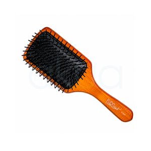 Cepillo plano paleta madera mediano Eurostil.Cepillo plano tipo paleta mediano de madera con base acolchada negra y púas flexibles negras. Diseño ergonómico ideal para desenredar y peinar el cabello con suavidad. H2o Akua.
