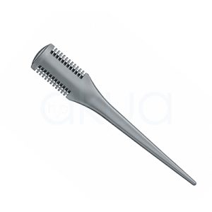 Corta cabellos H2oAkua. En color gris con diseño ergonómico y acabado liso. La herramienta presenta un cabezal ancho con dientes guía para controlar el corte y un mango largo y puntiagudo que facilita la separación del cabello durante el peinado y los trabajos técnicos. Ideal para reducir volumen, realizar retoques y texturizar el cabello en peluquería profesional.