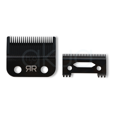 Cuchilla repuesto maquina X-Tech Ragnar. El conjunto incluye dos piezas metálicas de corte en color negro con dientes de precisión de diferentes tamaños, diseñadas para ofrecer cortes definidos y uniformes. Las cuchillas presentan un acabado resistente y profesional, con orificios de fijación visibles para su instalación en la máquina. H2o Akua