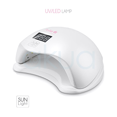 Lampara de uñas Sun Light. Lámpara profesional UV/LED para uñas en color blanco con diseño curvo y compacto. El dispositivo incorpora una pantalla digital en la parte superior para controlar el tiempo de secado y está diseñado para introducir cómodamente la mano durante la manicura. En el interior se observan luces LED para el curado rápido de esmaltes semipermanentes y geles UV. Su estructura moderna y minimalista está orientada a trabajos profesionales de manicura y pedicura. H2o Akua
