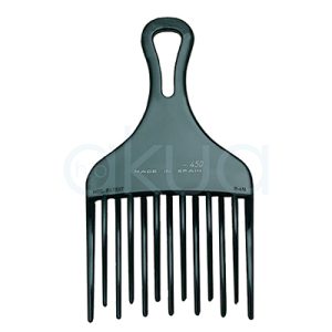 Peine afro doble H2oAkua. Peine afro profesional de color negro con púas largas y anchas, diseñado para desenredar y dar volumen al cabello rizado, afro o con textura. Tiene mango ergonómico con abertura ovalada para un mejor agarre y estructura resistente de plástico. El peine aparece centrado sobre fondo blanco.