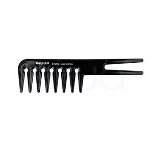 Peine mechas doble pua Ragnar 07602. Peine profesional Ragnar Barber Line de color negro con púas anchas y mango de doble punta, diseñado para desenredar, dar forma y trabajar peinados en barbería y peluquería profesional. H2o Akua