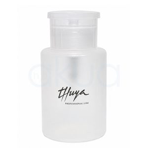 Bomba dispensadora Thuya. Bote dispensador vacío de Thuya Professional Line, fabricado en plástico blanco translúcido con tapa dosificadora tipo push-down. En el frontal aparece el logotipo de Thuya en color negro y la inscripción "Professional Line". H2o Akua