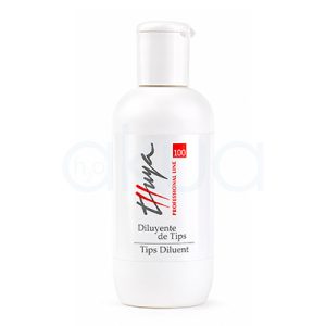 Diluyente de Tips Thuya 100ml. Botella blanca de Diluyente de Tips Thuya Professional Line de 100 ml, con tapón abatible blanco y diseño cilíndrico. La etiqueta muestra el logotipo de Thuya en negro y rojo, un recuadro rojo con el número 100 y el texto "Diluyente de Tips / Tips Diluent". H2o Akua