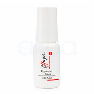Pegamento de uñas Thuya 8gr. Frasco blanco de pegamento para uñas Thuya Professional Line de 8 g, con diseño cilíndrico y tapón alargado blanco. La etiqueta muestra el logotipo de Thuya en negro y rojo, el número 8 en un recuadro rojo y la inscripción "Pegamento Uñas / Nail Glue". H2o Akua